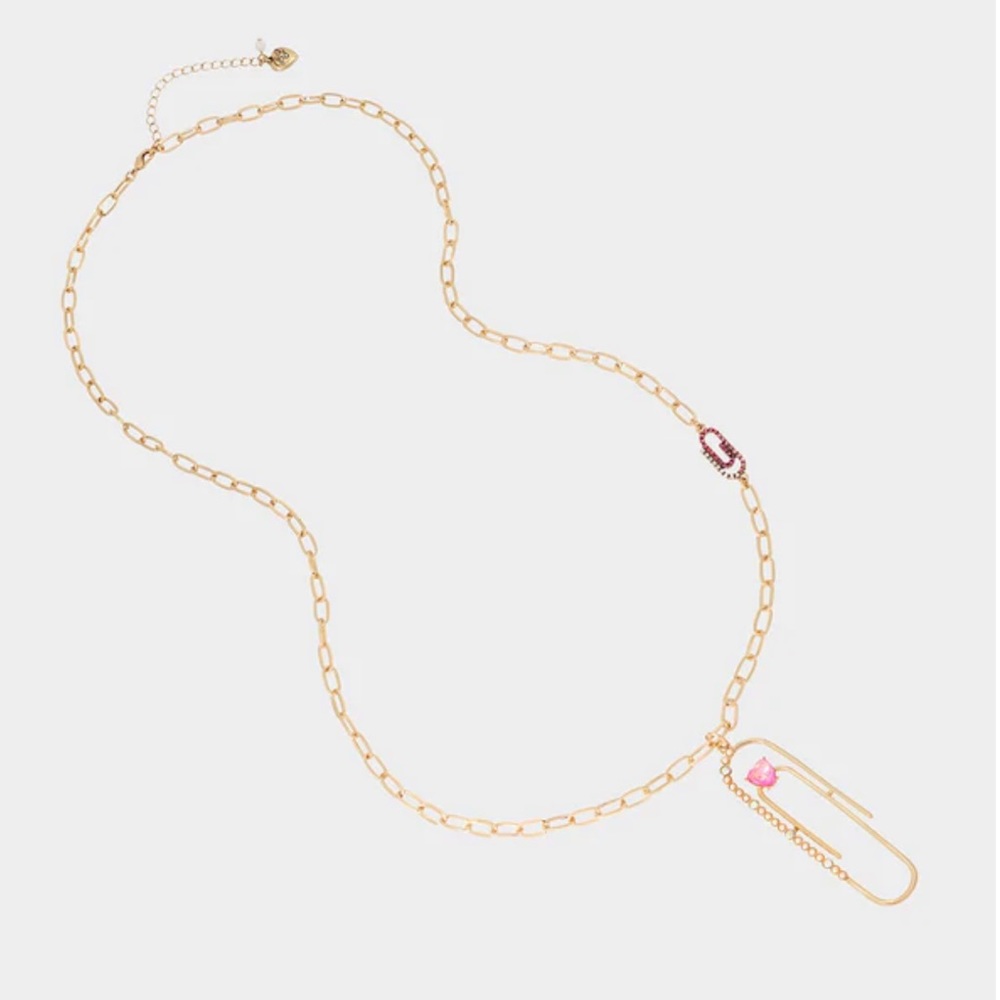 Betsy Johnson BACK TO COOL PAPER CLIP LONG PENDANT PINK